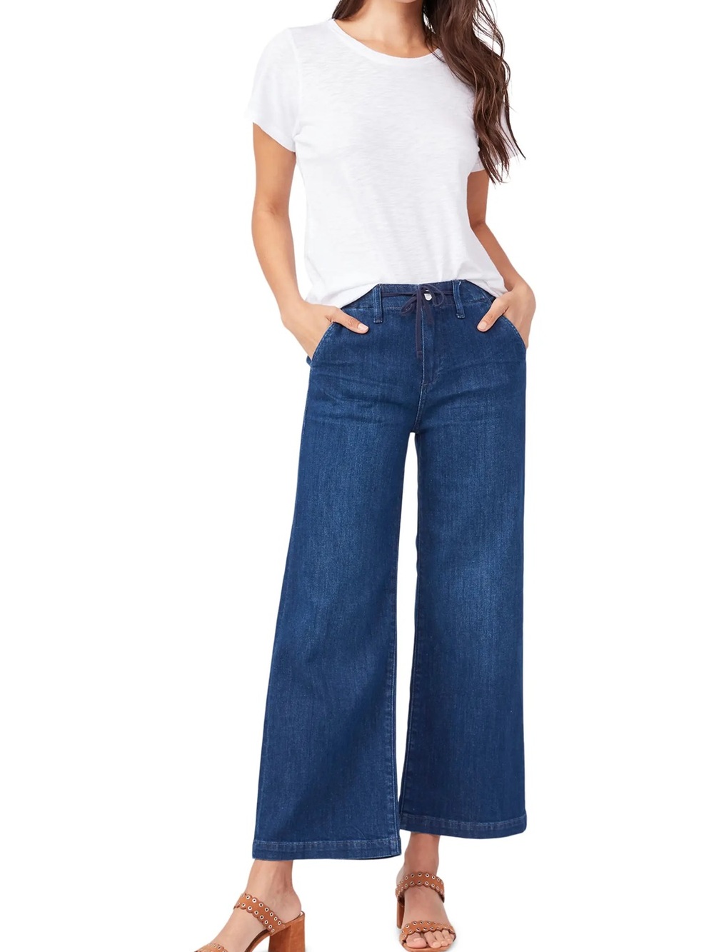Paige Carly Wide Leg High-Rise Jeans in Dark Blue, size 26